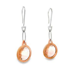 KRIS Oval Light Pink Quartz Dangle Earrings Long Dangly Round Crystal NEW